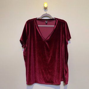NWOT Modcloth Maroon Velvet V-Neck Tee - 2X